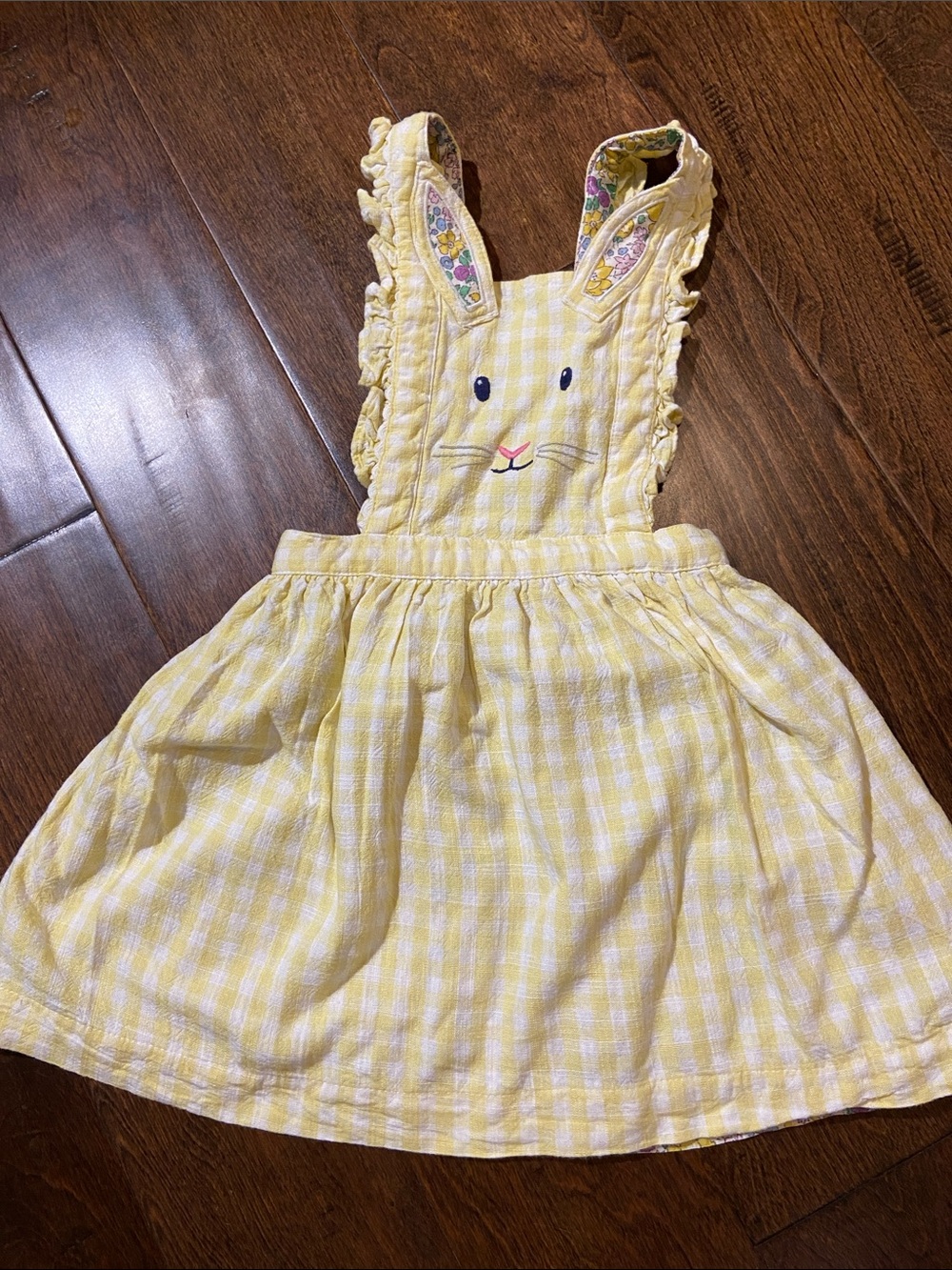 Mini Boden linen blend pinafore dress SZ 3/4 gingham yellow